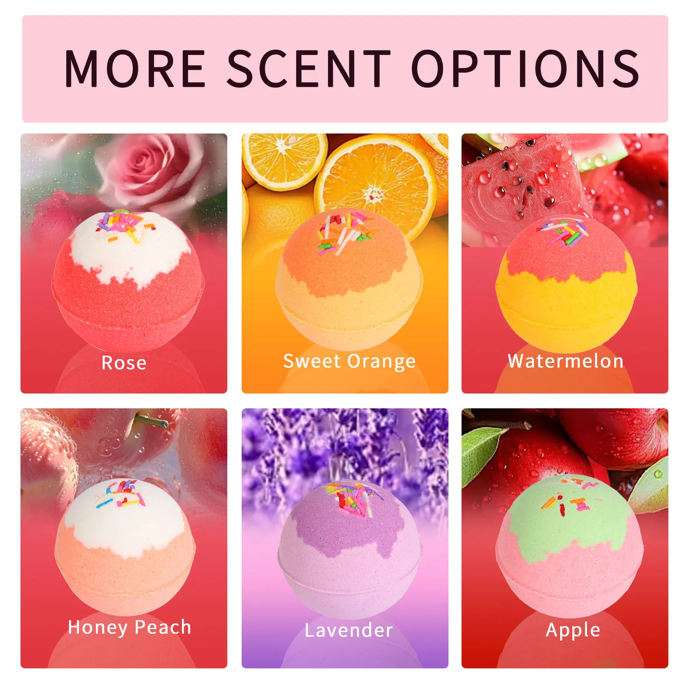 Bath Bombs Rose Gift for Women, 6pcs Handmade Bubble Bath Fizzes Rich in Essential Oils, Perfect for Christmas