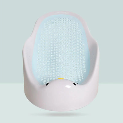 Portable baby bath support lounger in blue with non-slip design for infants, easy to clean and use in bathtubs.